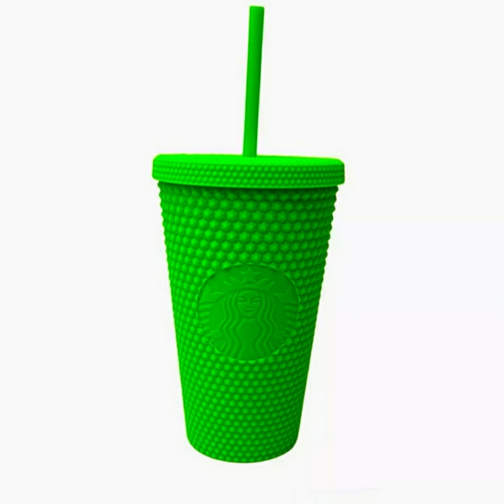 Starbucks Fall 2021 Neon Green 16oz Studded Bling Soft Touch Cold Cup Grande HTF